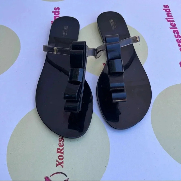 Melissa Blue Harmonic Side Bow Ribbon Thong Flip Flops Sandals Womens - Picture 3 of 5